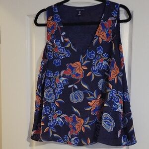 Adrienne Vittadini Floral Sleeveless Blouse Size L Lightweight V-Neck Top